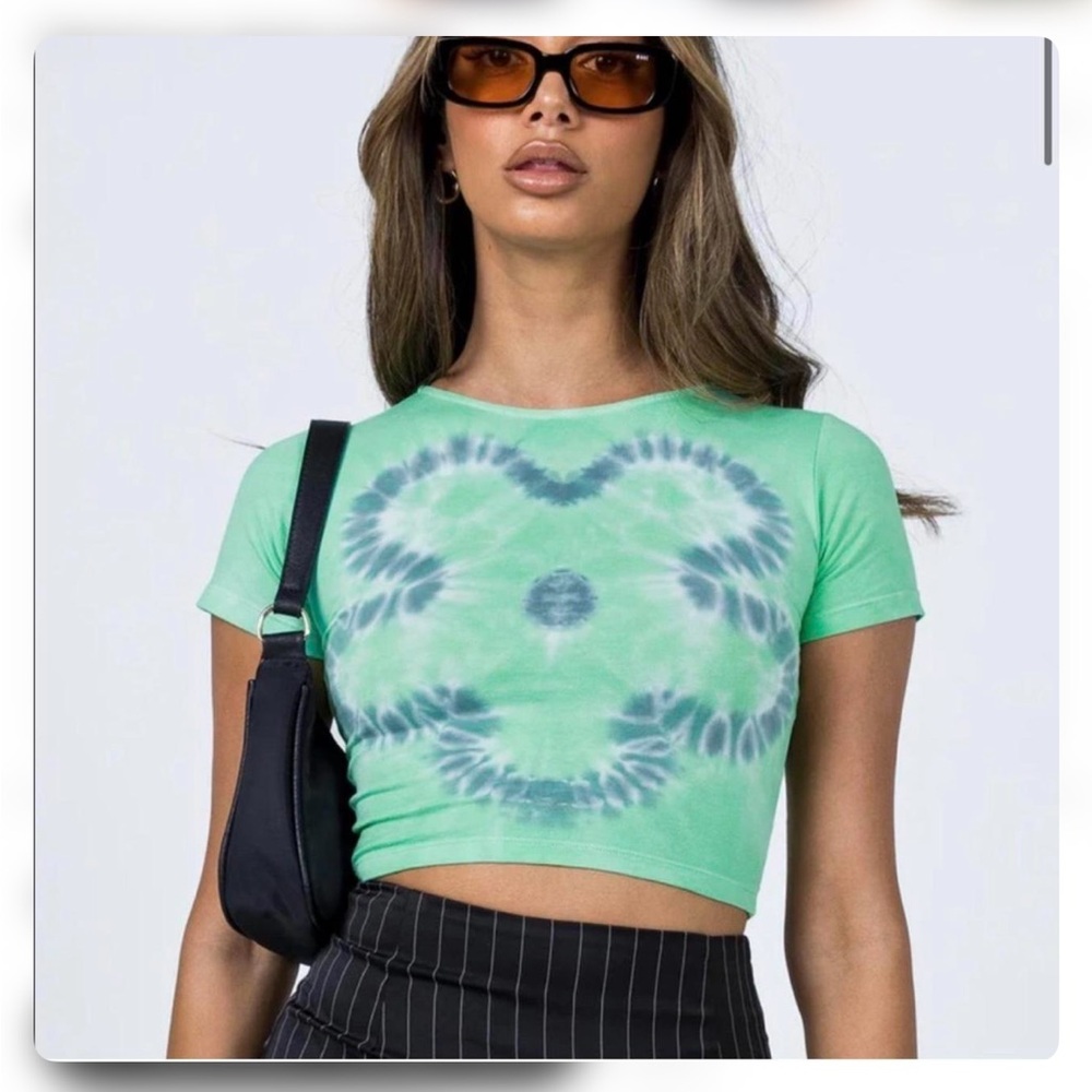 Princess Polly Mint Green Tie-Dye Heart Crop Tee